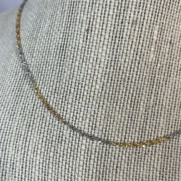 16” Tri Color Gold over 925 Italian Sterling Silver Singapore Necklace - Picture 4 of 9